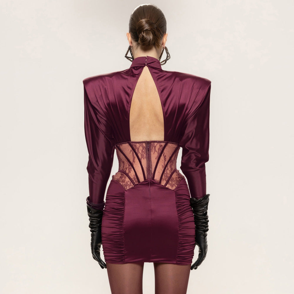 Valentina Wine Corset Mini Dress