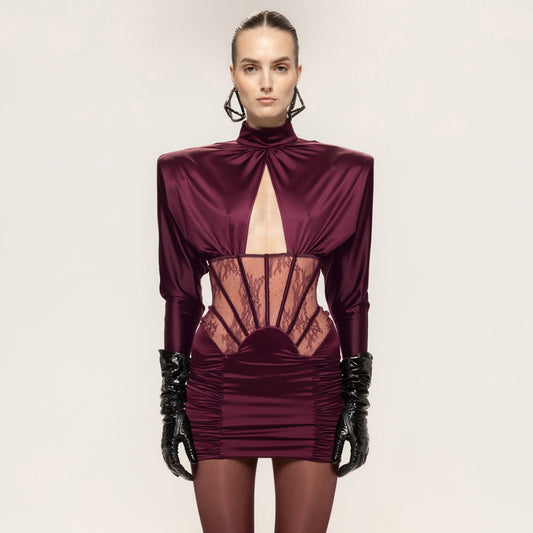 Valentina Wine Corset Mini Dress