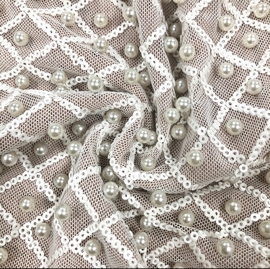 Hailey Halter Crystal Pearl Sequin Maxi Dress White