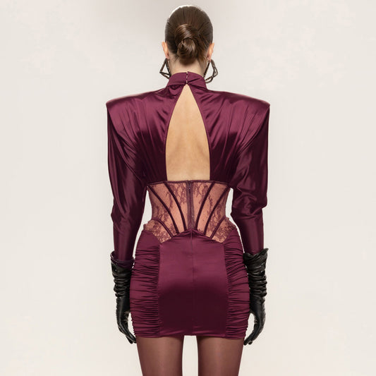 Valentina Wine Corset Mini Dress